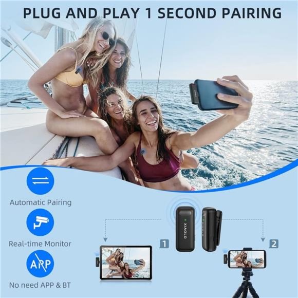 Wireless Lavalier Microphone for iPhone, Noise Cancelling Lapel Mic,3 Mode - Picture 6 of 7